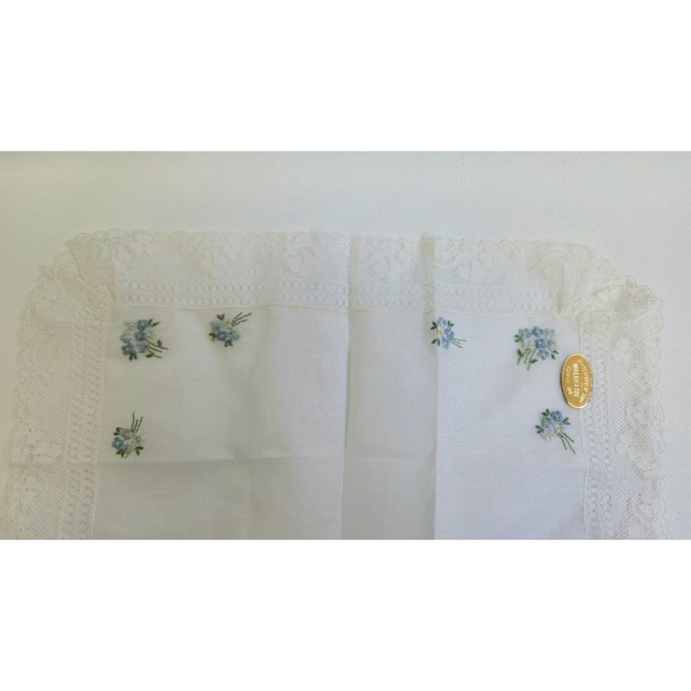 Vtg Embroidered Floral Cotton Hankie Handkerchief Switzerland RN15627 White Lace - Picture 8 of 13